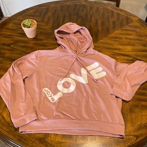 Thin pink hoodie size L. Size runs small. Hoodie is closer to a medium.
